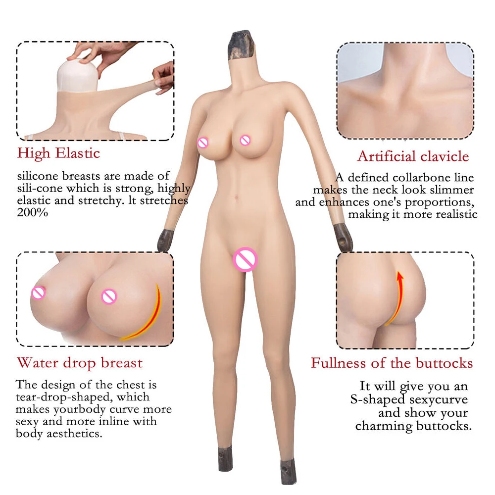 Artificial Breast Forms Fake Vagina Silicone Bodysuit with Arms for Crossdresser Transgender Sissy Shemale Crossdressing Cosplay