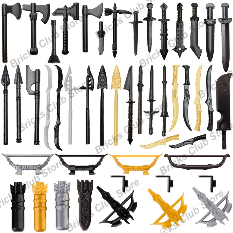 

Medieval Military Figures Accessories Building Blocks Soldier Weapons Halberd Hammer Spear Axe Crossbow Sword Dagger Bricks Toys
