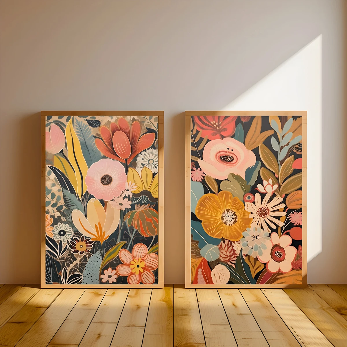 Böhmischer Blumenstrauß, Leinwanddruck, Mid-Century Clever Floral Plant, Wandkunst, Poster für moderne Wohnzimmer, Heimdekoration, Geschenke