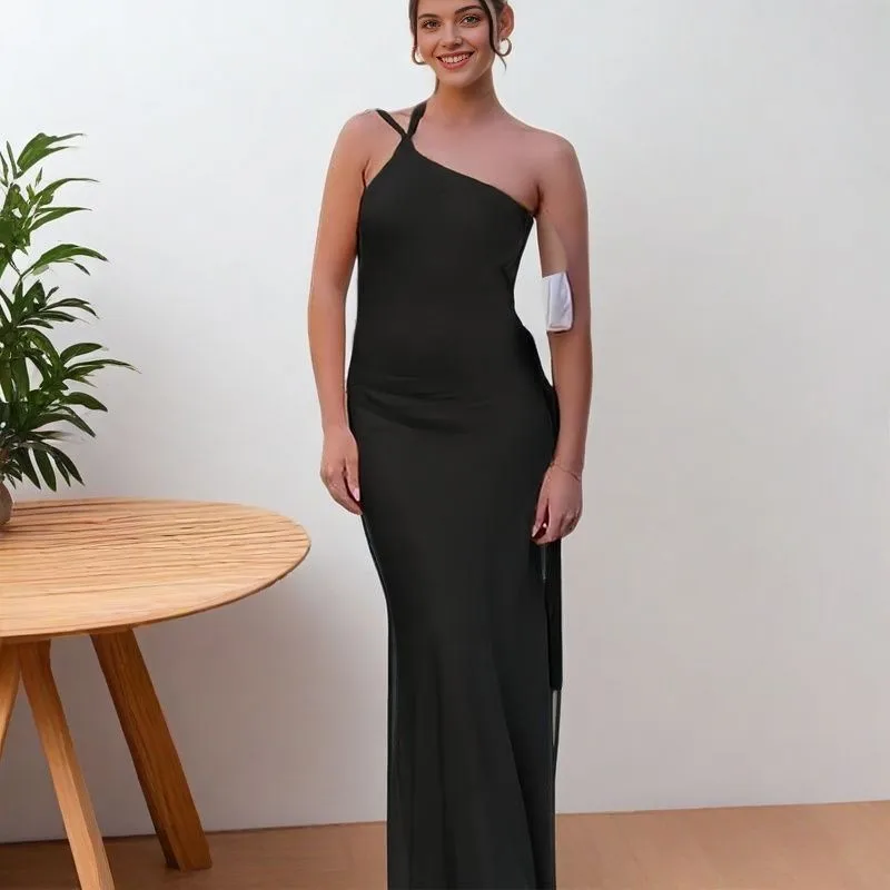 Women's Summer Wedding Guest Dress Elegant Off Shoulder Satin Bodycon Long Pencil Dress for Prom Banquet Holiday Solid Color view 5