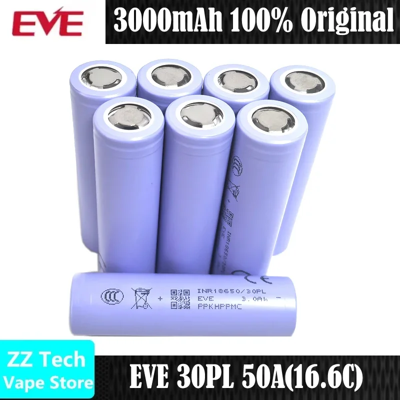 Grade A EVE 30PL 18650 Battery 3.65V 3000mAh Li-ion Max 50A Discharger Batteries Rechargable Lithium Battery For Battery Packing