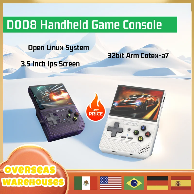 D008 Handheld Game Retro Video Game Console Open Linux System 3.5 Inch Ips Screen 32bit Arm Cotex-a7 2500mah Children Gifts