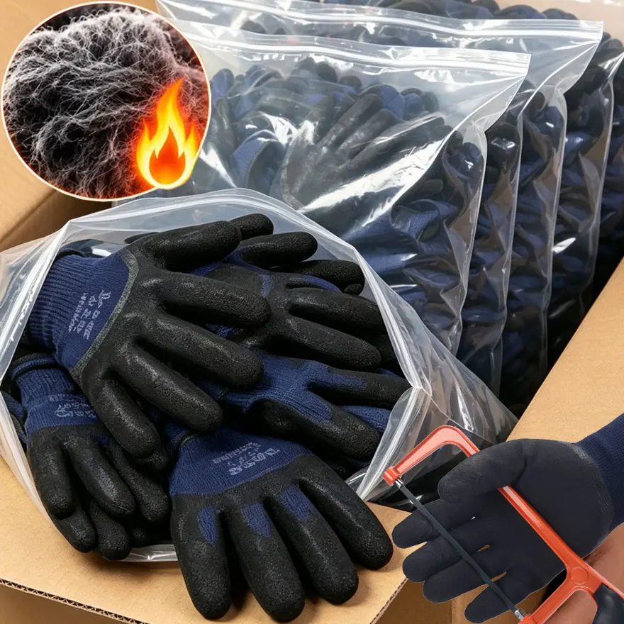 Cold Weather Thermal Latex Gloves Unisex Waterproof Fleece Lined Thick Warm No-Slip Gloves Grip Durable Labor Work for Men Women