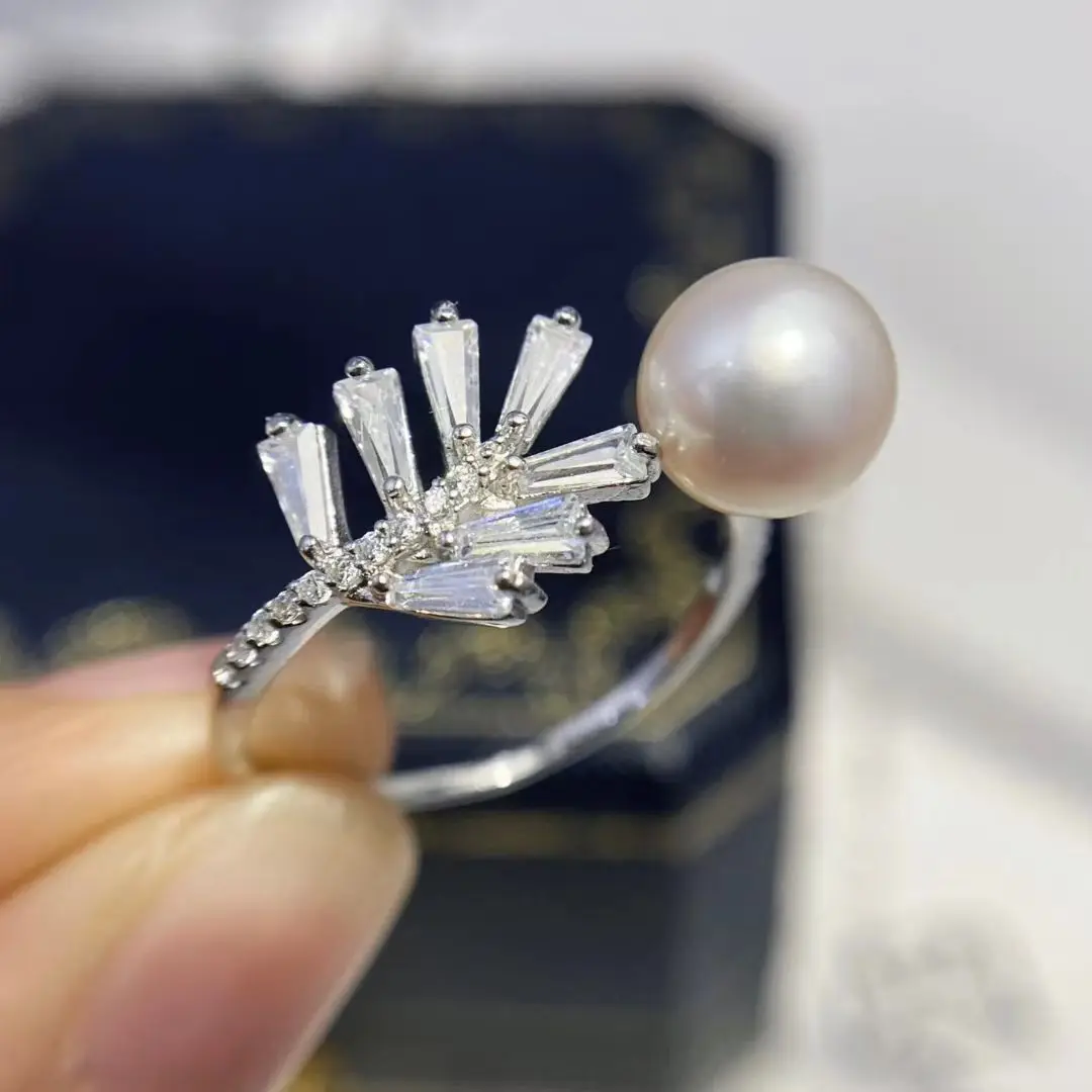 Wholesale S925 Sterling Silver Adjustable Ring Mount Settings Findings Mountings Accessory Parts for 8-9mm Pearls 5pcs/lot