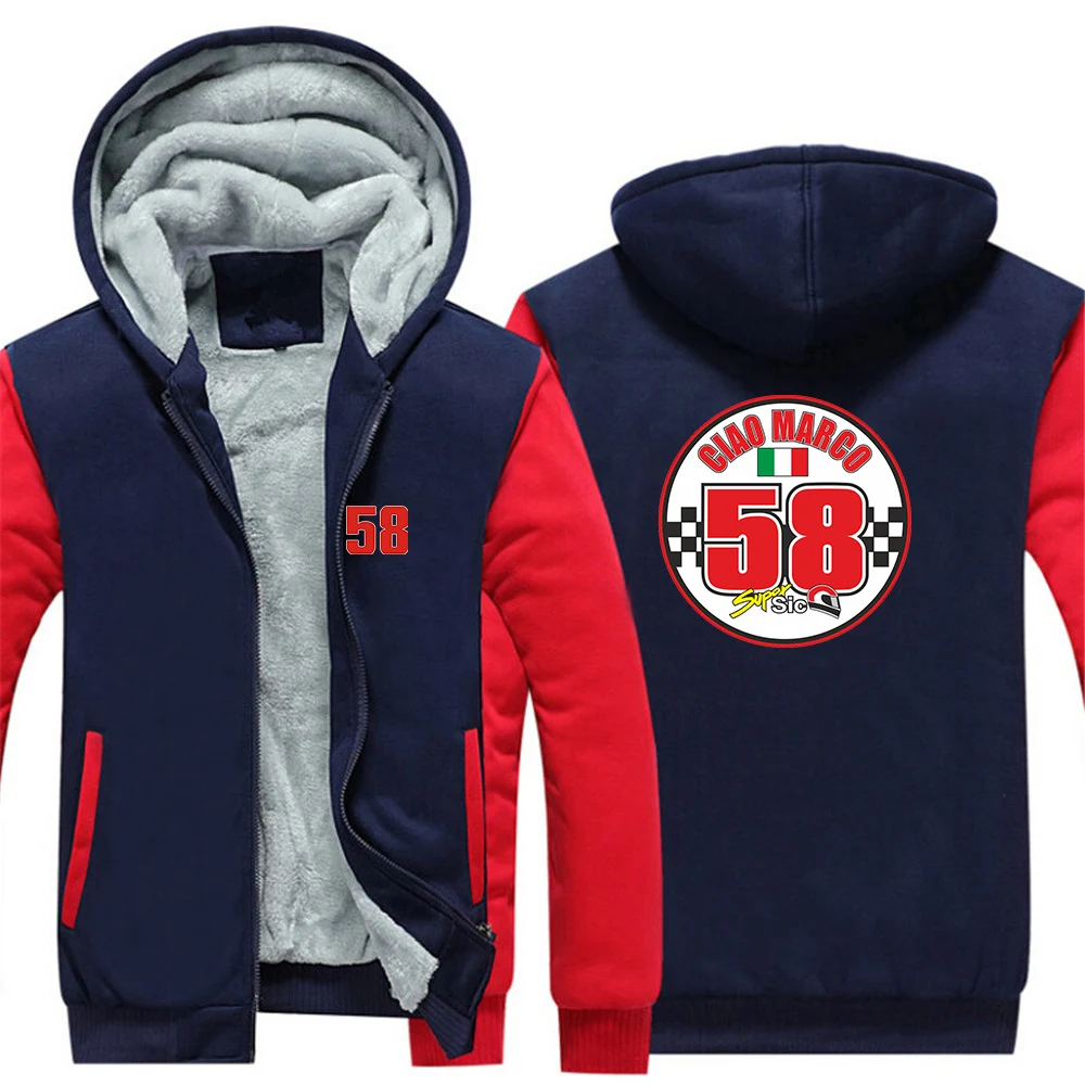 

2025 Military Affairs Warm Hoodies Autumn And Winter Man's Thicken Coat Marco Simoncelli Super Sic 58 Logo Print Casual Jacket