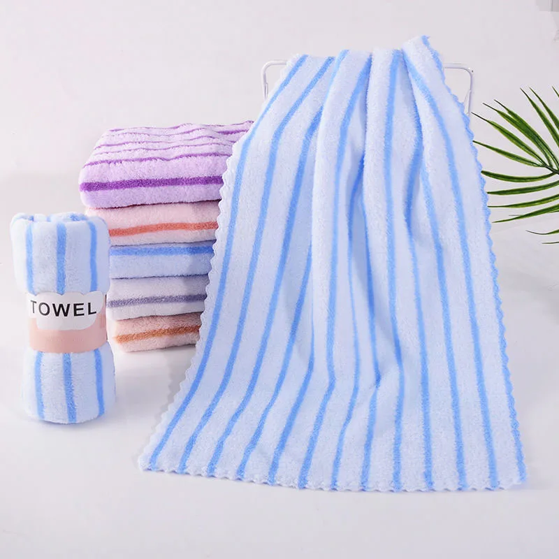 Adult Face Bath Towel Coral Fleece Stripe Face Towel Thickened Super Water Absorbent Towels Home Hotel Bathroom Supplies