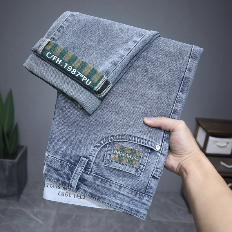 

Hot summer jeans for men, trendy Korean style, slim fit