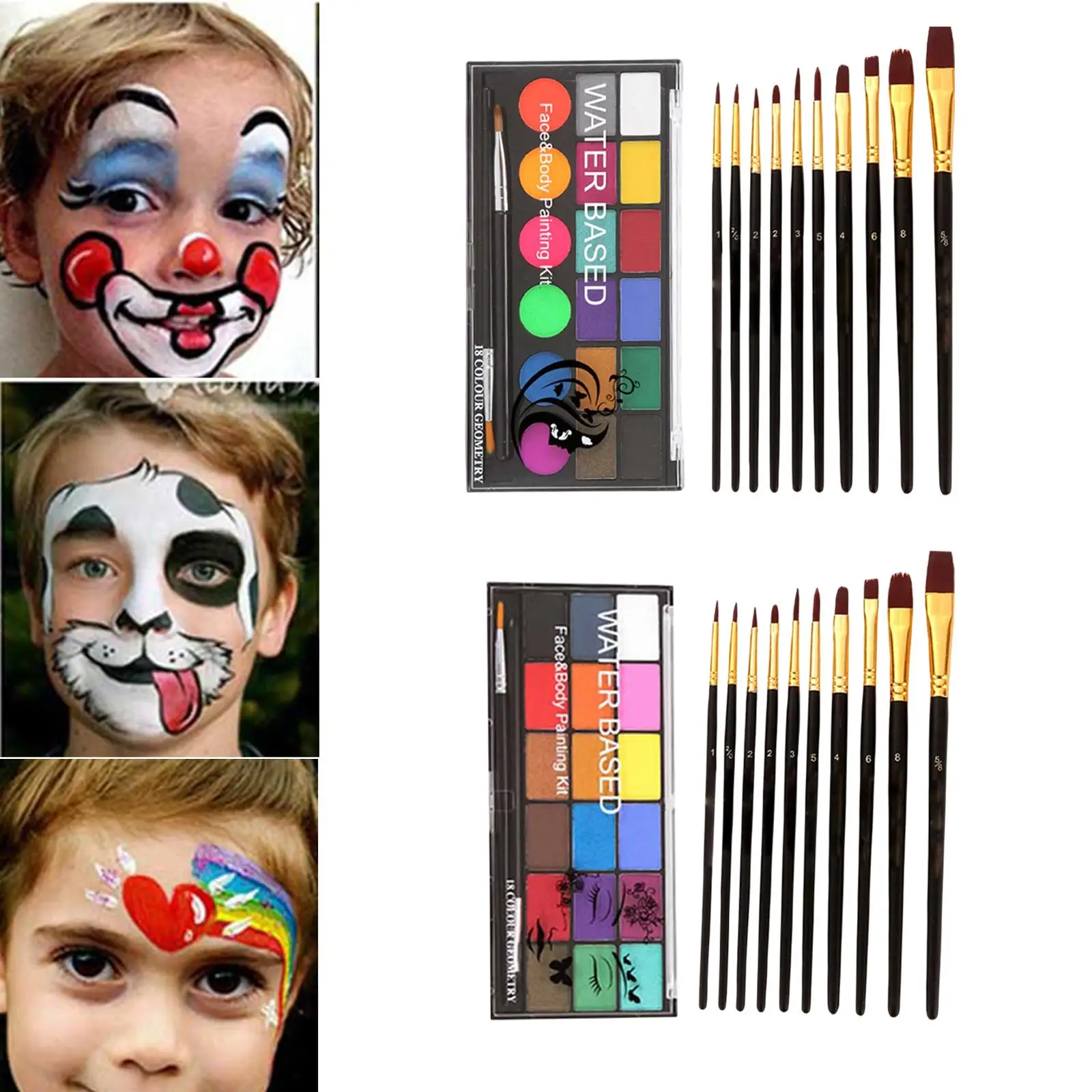 Fun Face Paint Palette W/ Makeup Brush Party Christmas Facepaint Kids