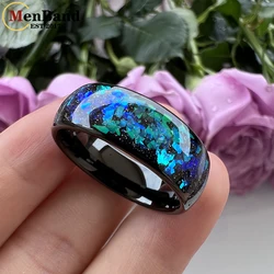 MenBand Fashion New Arrivals 8MM Tungsten Wedding Band Ring Middle Groove Inlaid With Blue Opal Domed Polished Comfort Fit