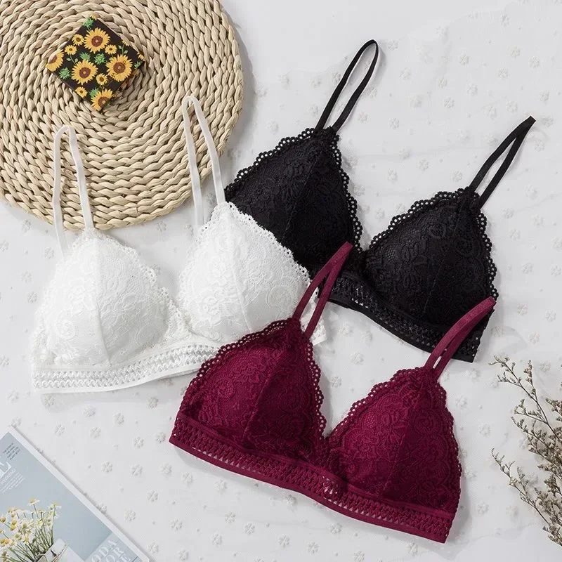 Embroidery Hollow Bra Women Sexy Lace Floral Push Up Underwear Seamless Soft Comfortable Thin Shoulder Strap Bralette Lingerie