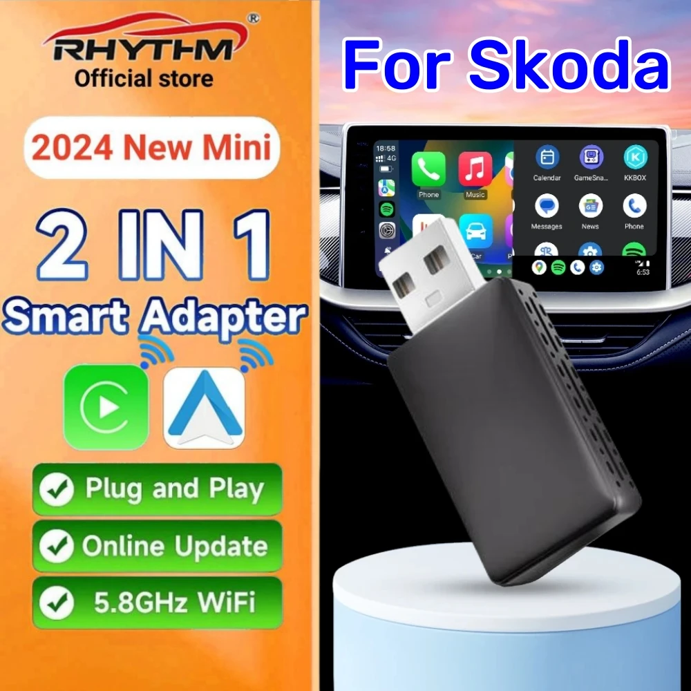 Nowy Mini 2 in1 Ai Box rytm bezprzewodowy Adapter Carplay Android Auto dla Skoda Octavia kodiaq superb karoq Fabia Scala Enyaq