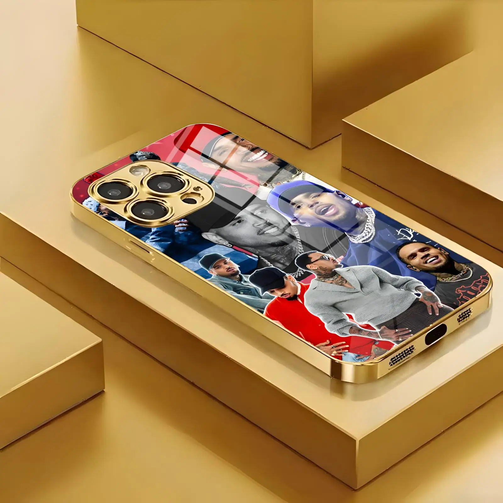 Rapper Chris Brown Breezy  Phone Case For iPhone17 16 16e 15 14 13 12Plus Mini Pro Max Electroplated glass Phone Case view 6