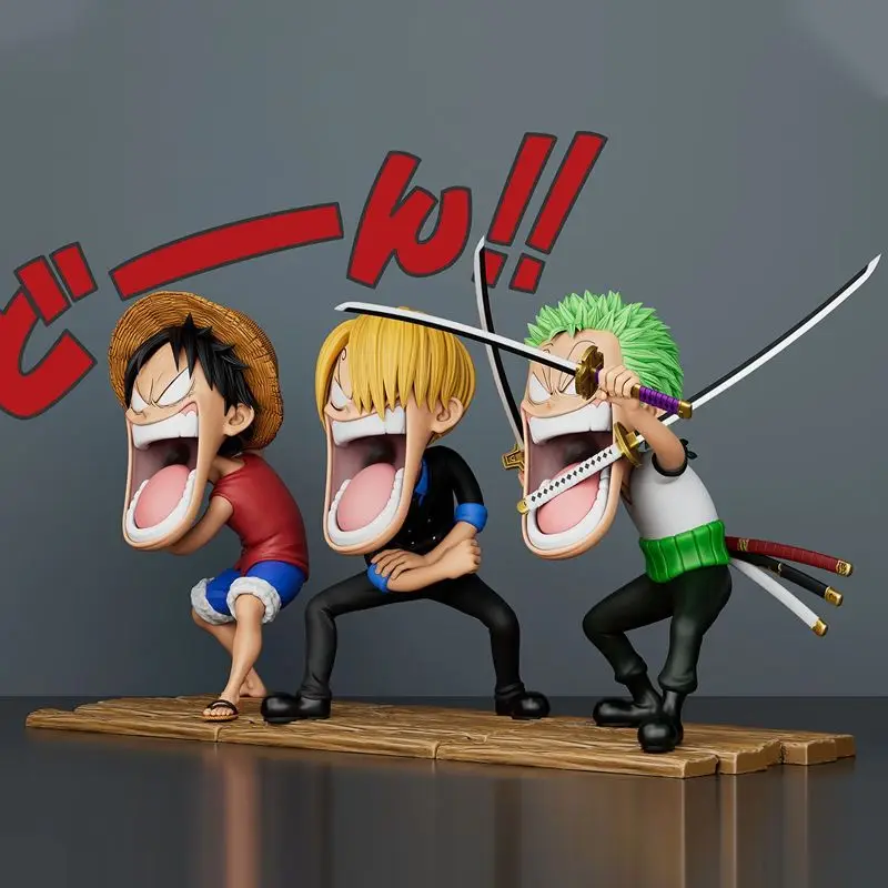 One Piece Anime Figure Monkey D Luffy Roronoa Zoro Three Captains Sanji Action Figure 10cm The Hungry Trio Statue Pvc For Gifts