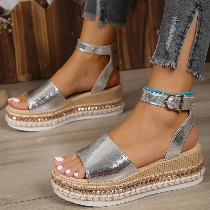 

Summer New Women's Sandals Fashion Wedge Platform Sandals Luxury Leather Sandals for Women Casual Beach Shoes Sandalias De Mujer