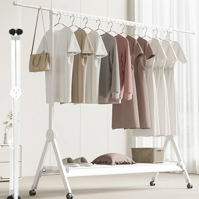 

Folding drying rack floor-to-ceiling, indoor home bedroom, telescopic clothes rail, balcony, mobile clothes hanger, single-rod