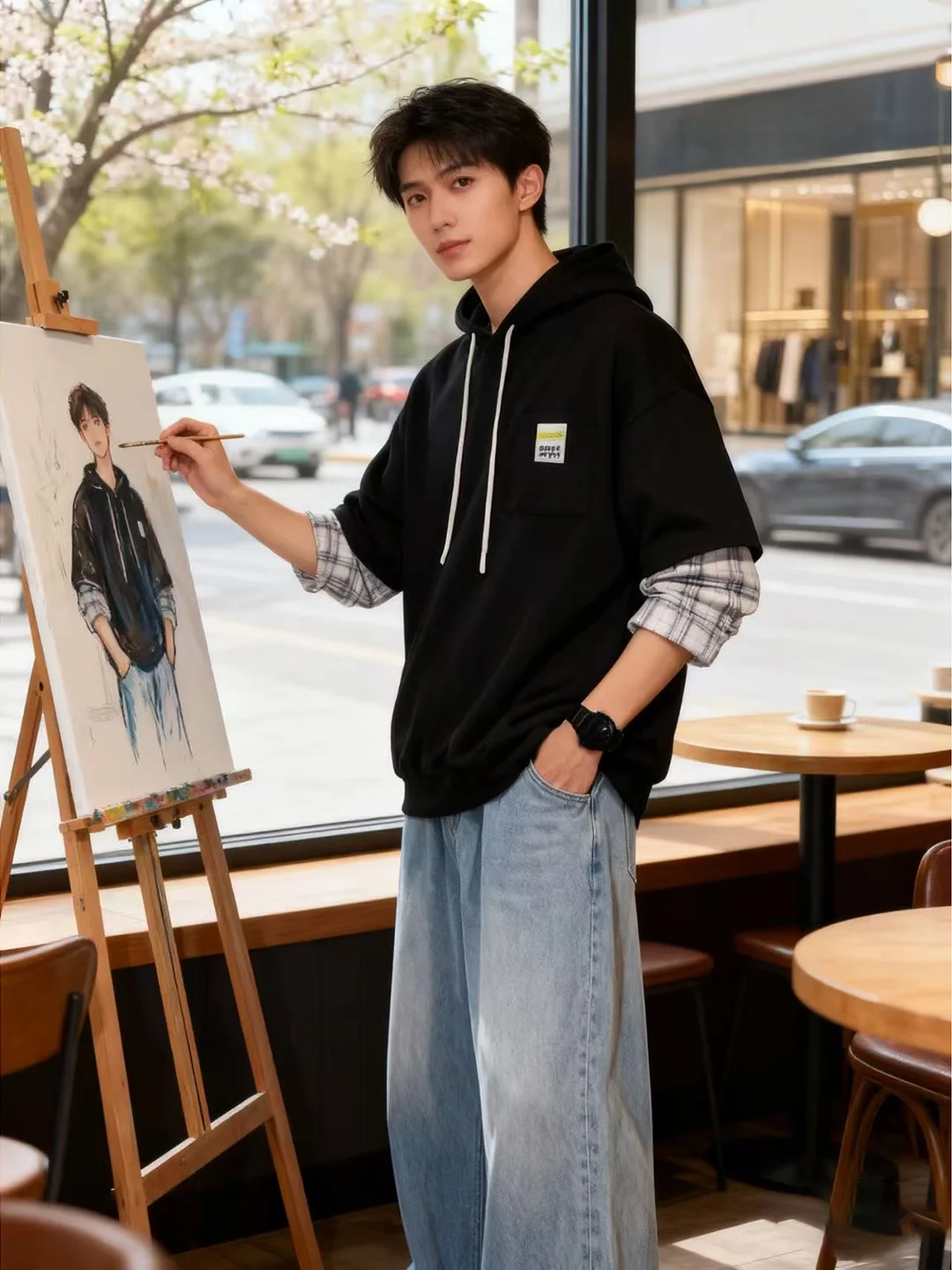 

Мужская толстовка Cleanfit в клетку с пэчворком, свободного кроя, повседневная, комфортная, немнущаяся, весна-осень