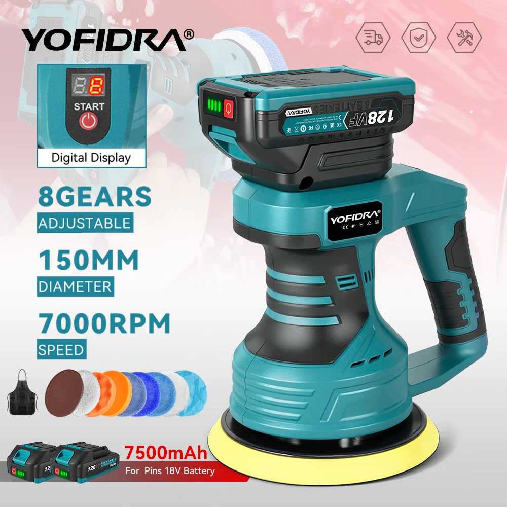 YOFIDRA 8 vitesses polisseuse de voiture électrique sans fil Machine de polissage électrique épilation automatique vernis rotatif pour Makita 18V batterie broche