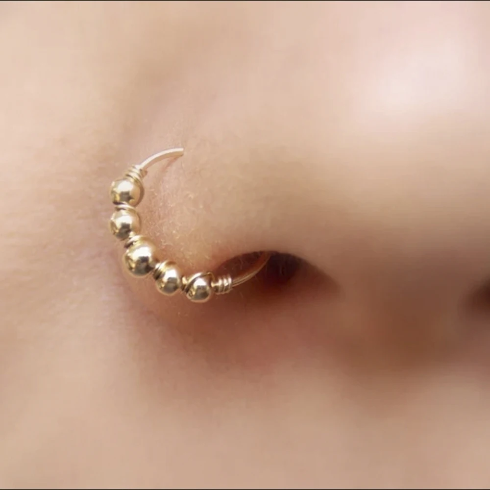 Nose Rings Handmade Piercings Hoops Wrap Beads Piercing Jewelry Dainty 14K Gold Filled Nose Rings Silver Piercings for Women