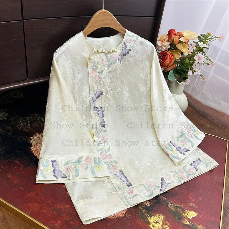 

Vintage Embroider Flower Jacket Vintage Buttoned Chesongam Top Women Improved Hanfu Costume New Chinese Style Tang Clothes