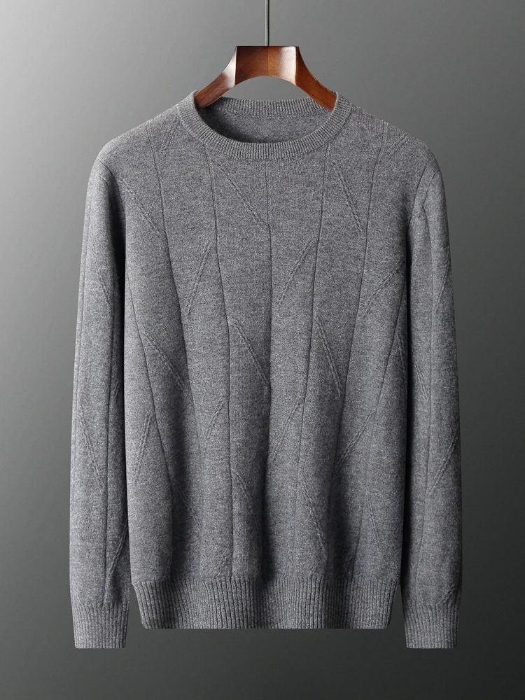 

Classic O-neck Men 100% Pure Cashmere Sweater Casual Autumn Winter Pullover Warm Shirt Simple Jacquard Man Knitted Top Clothes