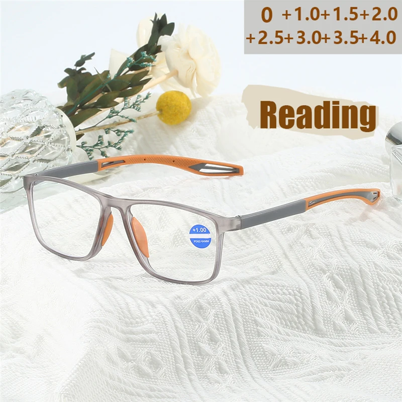 Rutschfeste, bequeme, flache Brille, Anti-Blaulicht-Lesebrille, modische Sport-Lesebrille 1119