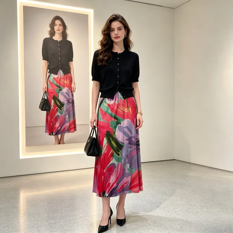 Miyake Pleated Trendy Brand High-End 2026 New Summer Pleated Casual Fashion Stretch Skirt Original Design Elastic Waist Skirt