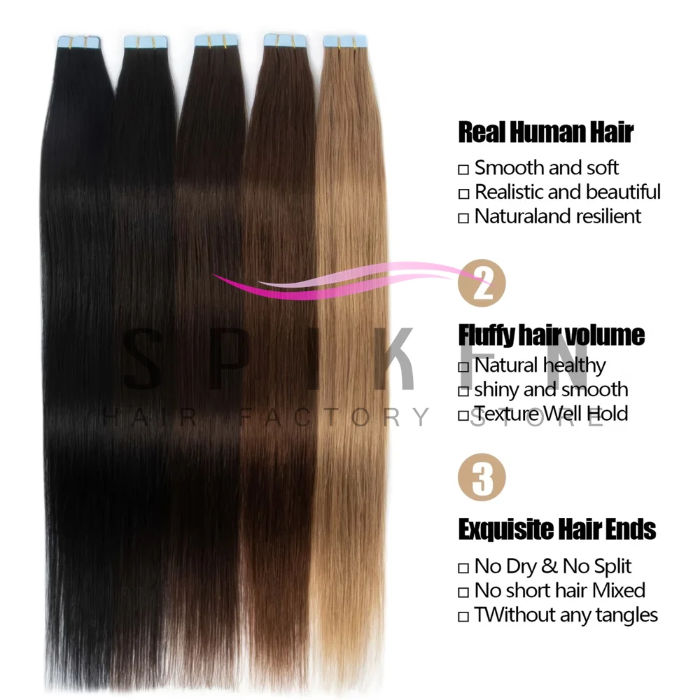 Natural Black Brown Blonde Mini Tape In Human Hair Extensions 12