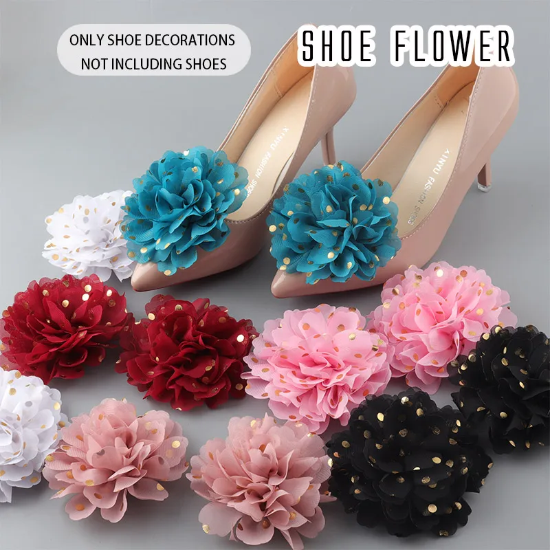 

Hot Stamping Polka Dot Flower Shoe Flower Detachable High Heels Decoration Wedding Shoes Party Shoe Buckle Shoe Clip Wholesale