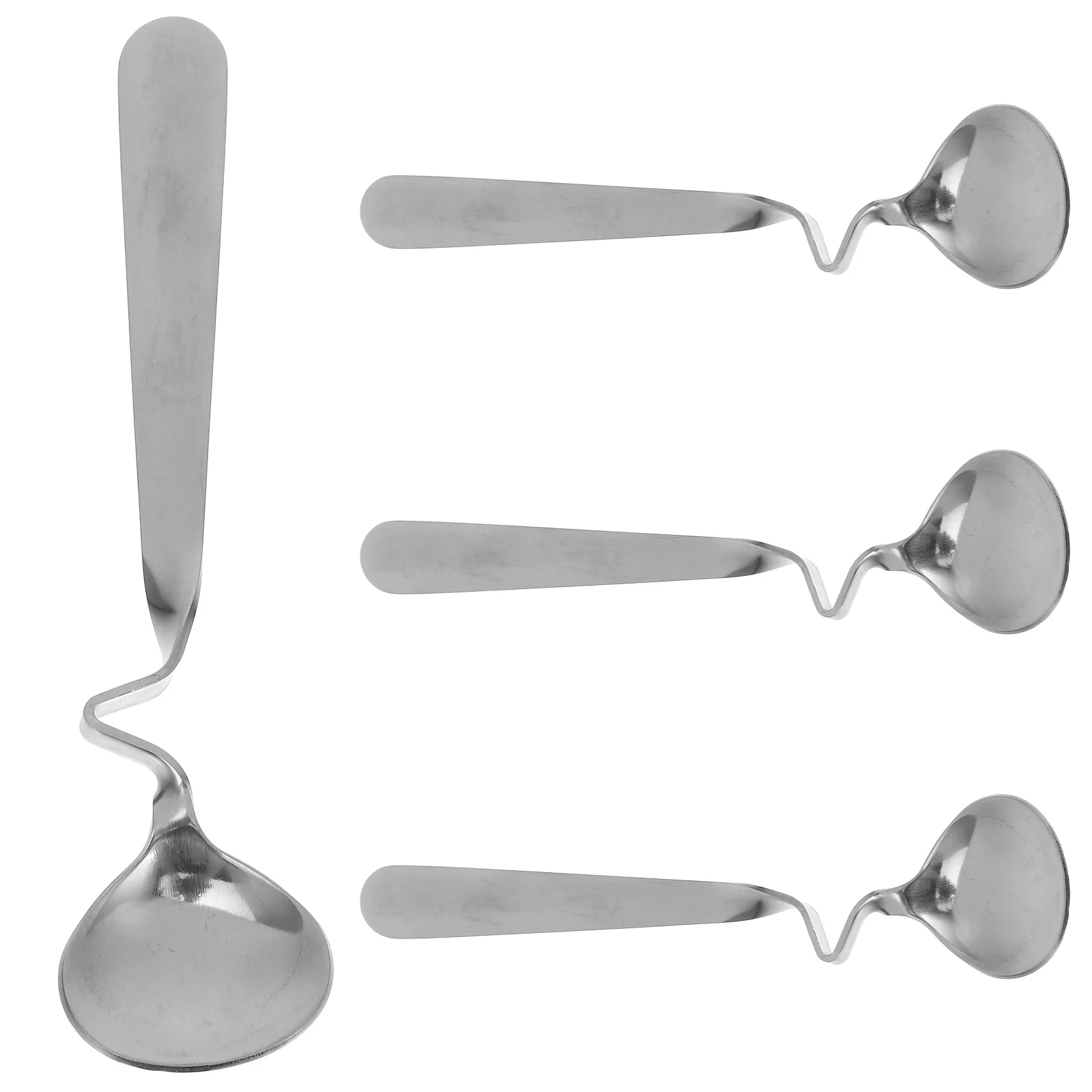 4Pcs Stainless Steel Honey Spoons Curving Handle Silver Fine Polishing for Various Drinks Cakes Mixology Comfortable Grip