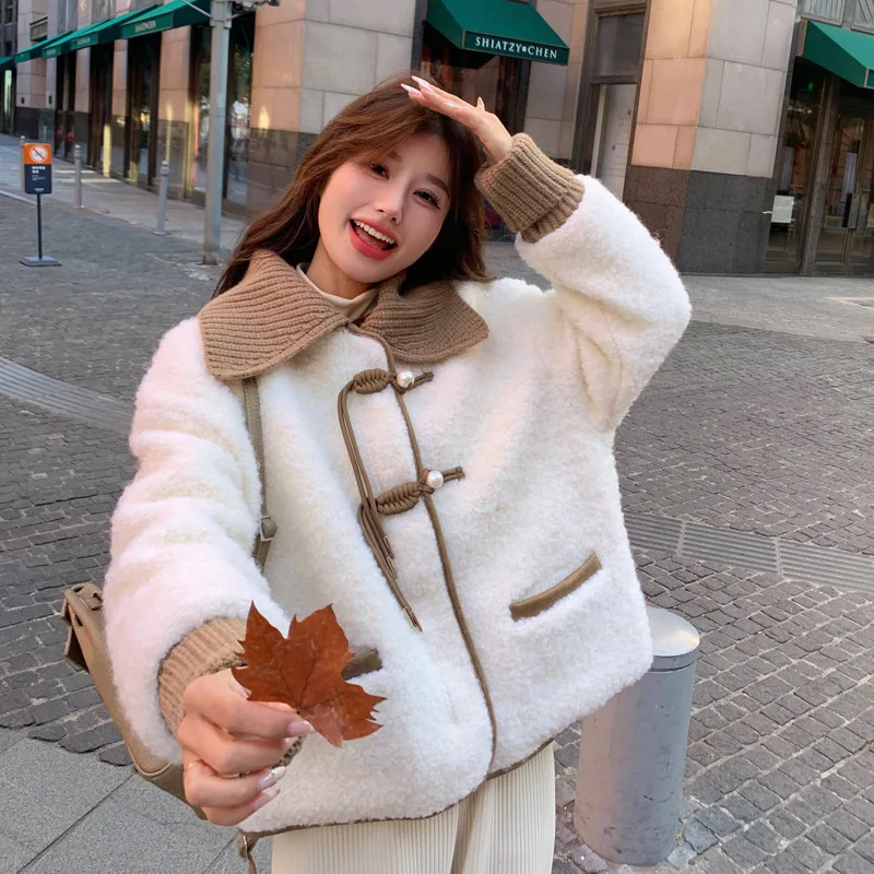 Chinese Disk Buckle Down Jacket Women 2024 Fall Winter New White Duck Down Warm Overcoat Knitted Collar Platter Button Coat