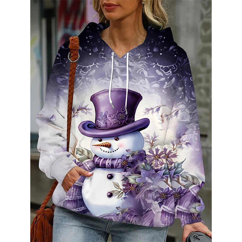 Autumn Christmas Sweatshirts Snowman 3D Print Women Casual Streetwear O-Neck Hoodies Y2k Pullovers Harajuku Tops Woman Clothing