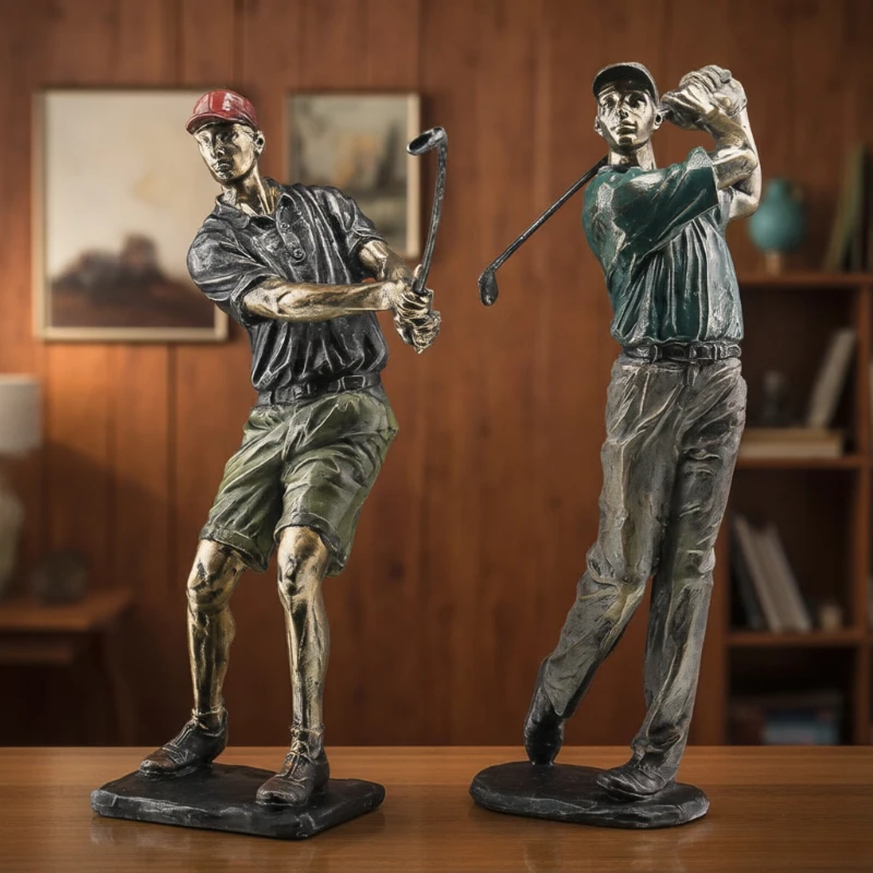 Golfer sculpture, golf swing statue, resin handicraft ornament, home decoration for bedroom, living room, and study