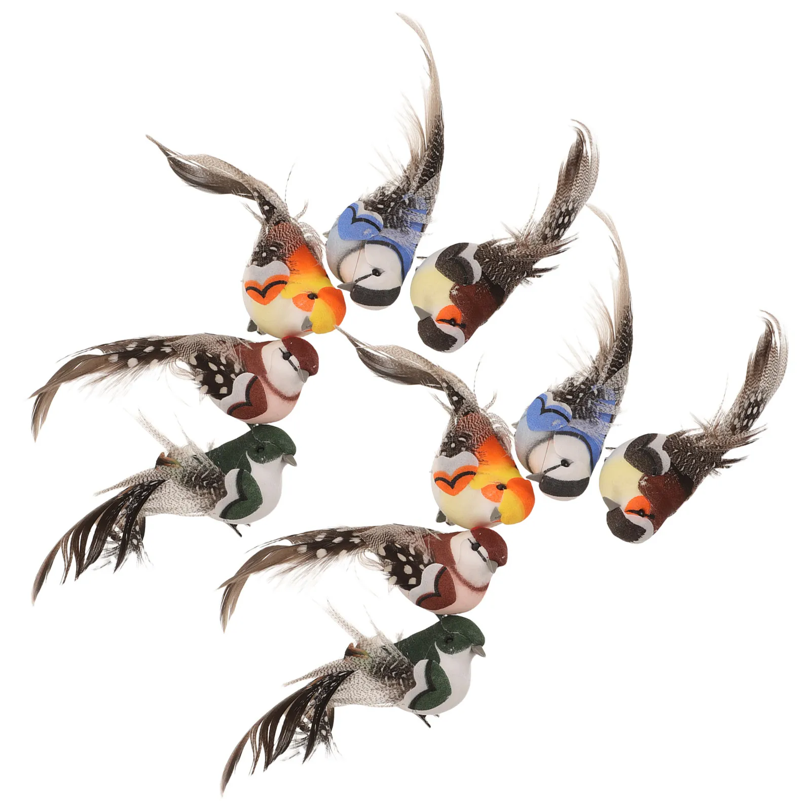 10Pcs Realistic Fake Birds Artificial Decoration Clip-on Plumed Bird Ornaments for Christmas Tree Floral Arrangement Garden