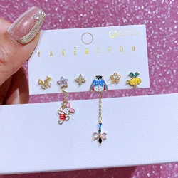 MIGGA 6pcs Mix and Match Cartoon Pig Donkey Stud Earrings Set Gold Color Women Girls Crystal Jewelry