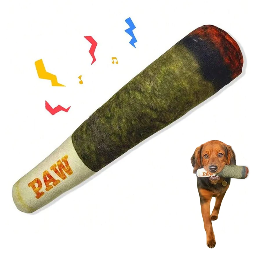 

Funny Interactive Dog Toys - Cigar Design Plush Squeaky Pet Toys Grinding Teeth Creative Chew Toy For Small Medium Dog