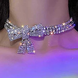 Fashion Rhinestone Bow Pendant Choker Necklace for Women Wedding Accessories Punk Gothic Crystal Collar Chokers Jewelry Gift