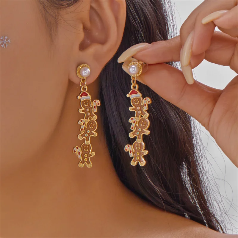 

Funny Gingerbread Man Drop Earrings for Women Creative Candy Crutch Santa Claus Elk Earrings New Year Holiday Jewelry Gifts
