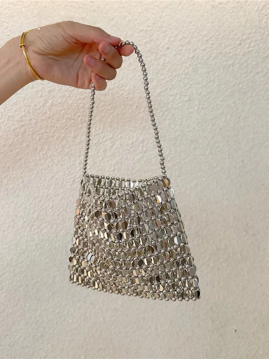 Retro Sequin Metallic Color Weaving Handbag Fashionable Girl Shoulder Bag Luxury High-End Sensation Single Shoulder Bag