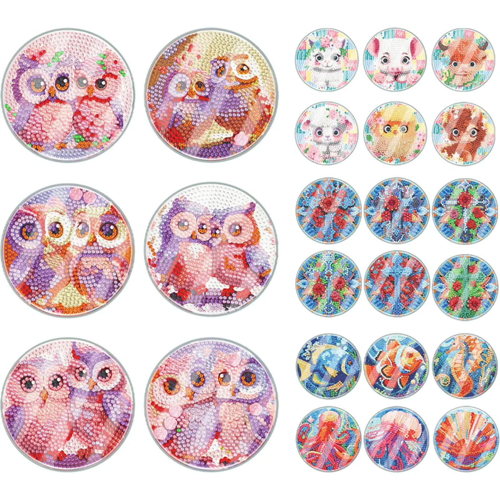 

6 PCS Full Drill Diamond Coaster Special Shape Acrylic Cute Animal Washable with Holder for Coffee Table Bar Mugs Glass Cup Beer