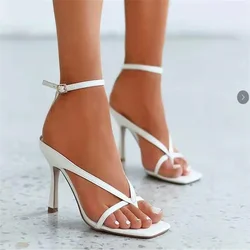 Summer New Women's Sexy Bomb Square Toe High Heeled Shoes Toe Clamping Stiletto High Heels Plus Size Zapatos De Mujer