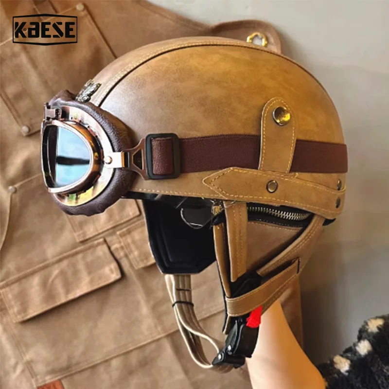 

Vintage Half Face Motorcycle Helmet Motorbike Helmets Men Women Unisex Scooter Summer Helmet Black Brown DOT Approved Casque