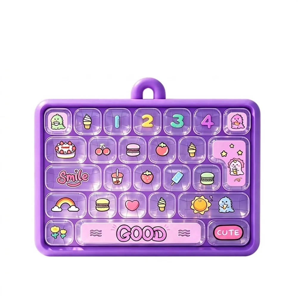 Cartoon 26 Keys Fidget Keyboard Plastic Clear Key Sounds Fingertip Button Key Ring Clickable Keys Animal Patterns