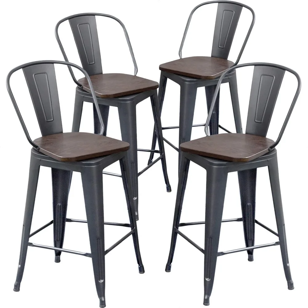 Swivel Metal Bar Stools with Backs Counter Stools Set of 4 Counter Height Stools High Back Bar Chairs