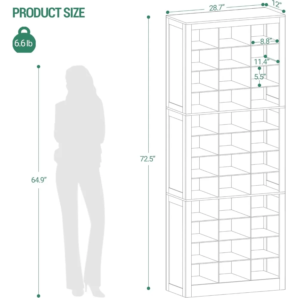 Shoe Storage Cabinet, 36 Pairs Free Standing Closet Organizer, 8.8