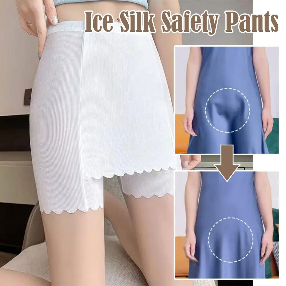 1Pair Women Double-layer Ice Silk Safety Pants Summer Boyshorts Seamless Skirt Shorts Anti-slip Underwear Panties