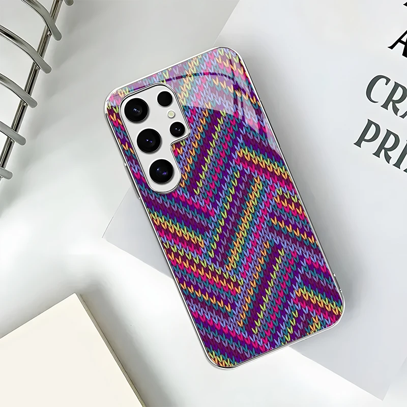 2D Knitted Texture Pattern Mobile Phone Case for Samsung S26 S25 S24 S23 S22 S21 S20 A56 A55Electroplated Glass Protective Cover view 3