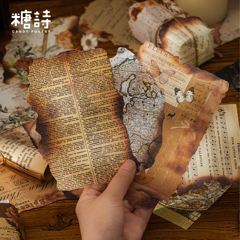 JIANWU 30 Sheets Creative Vintage Burn Torn Pages Memo Pad DIY Journal Nostalgia Material Notes Paper Scrapbooking Stationery