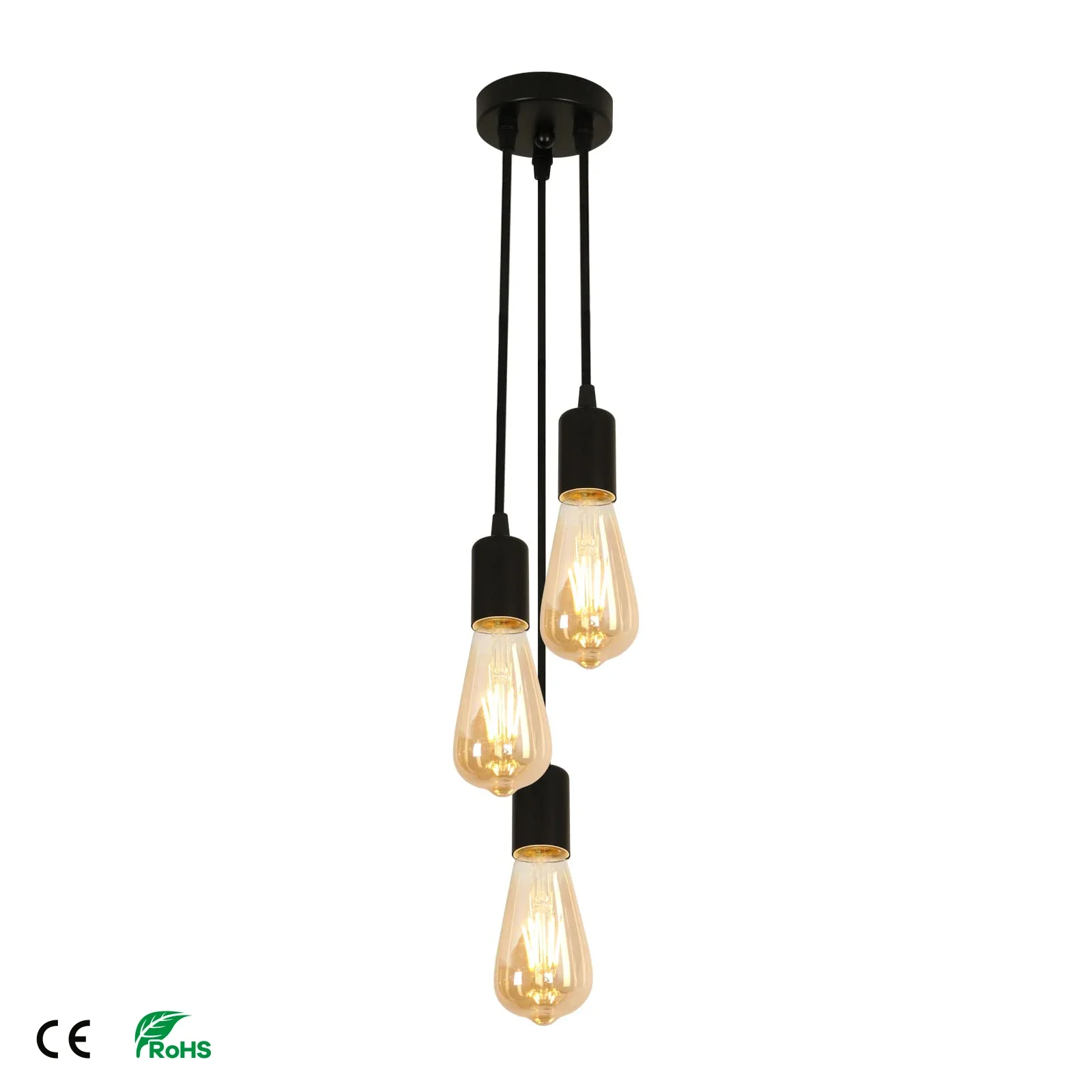 Industrial Ceiling Suspension E27 Holder Base Vintage 3 Heads LED Pendant Lamp Retro Kitchen Bedroom Home Hanging Lights Fitting