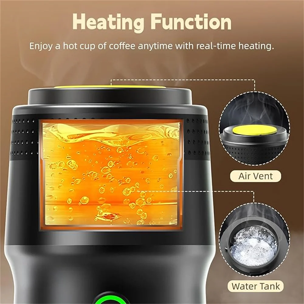 Portable Electric Espresso Cafe Machine, Outdoor Travel Car Coffee Maker Self-Heating with USB-C, Suit Ground Coffee & Capsule