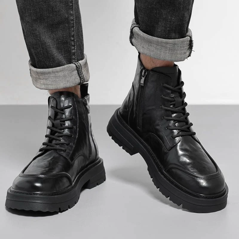 2026 Winter Men Warm Boots Fleece Lined Soft Sole Leather Shoes Round Toe British Style Business Casual Ankle Boots